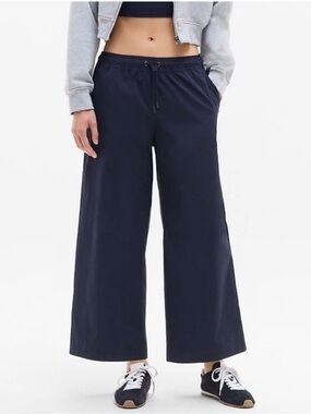 Athleta Midday Mid Rise Crop Poplin Pants Wide Leg Womens Small Tall Navy